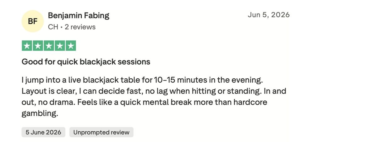 Recensione Trustpilot sul blackjack live di Alawin Recensione Trustpilot a cinque stelle sui tavoli di blackjack live di Alawin casino