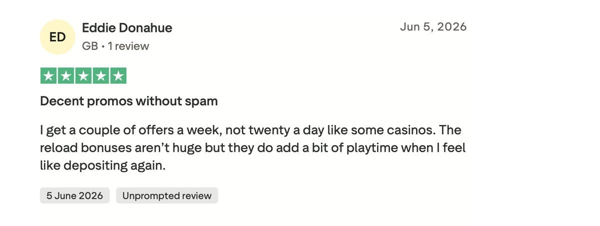 Recensione Trustpilot sulle promozioni di Alawin Recensione Trustpilot a cinque stelle sulle promozioni senza spam di Alawin casino